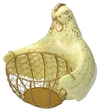 HYKJCSS Huevera Gallina Cesta De Recolección De Huevos De Granja De Metal con Diseño En Forma De Pollo, Cesta De Recolección De Huevos De Decoración De Granja Hueveras(Yellow)