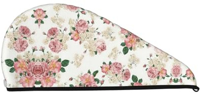 SamLng Gorro de pelo seco de terciopelo coral con flores de rosa con hojas para mujer, conveniente para el hogar, viajes y fiestas en la piscina. Perfectamente cuidadoso