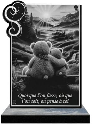 ETERNEL - Plaque Funéraire Personnalisée Cadre Ornements - Oursons, Enfant, Bébé, Peluche - Texte Personnalisable, Plaque Funéraire Gravée au Laser pour Hommage, Plaque Mortuaire, Tombale, Obsèques