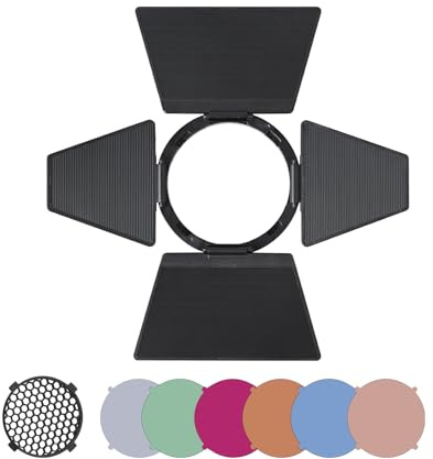 JINBEI Mini BarnDoor 8 Stück Standard-Reflektor mit Honeycomb Grid und 6 Farbgelfiltern für H-1/HD-200PRO
