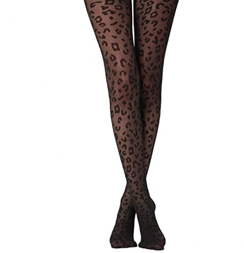 Lpitoy Leopardenmuster Strumpfhosen für Frauen, Transparent, Bequem, Atmungsaktiv, Rutschfest, M, Schwarz, 5 Den, Tierdruck, Über dem Knie
