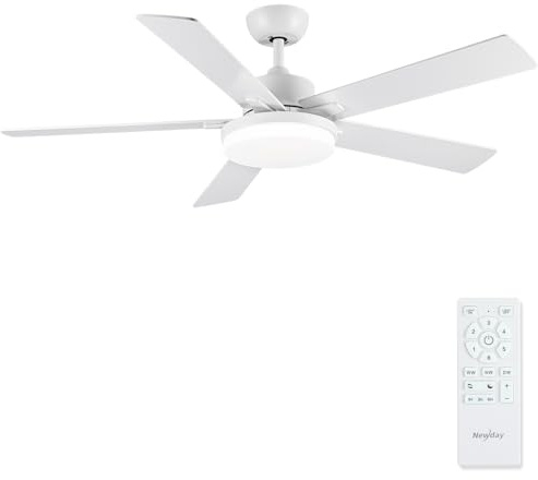 Newday 132cm Große Deckenventilatoren Weiß mit Beleuchtung Fernbedienung | 5 Flügel, Dimmbare Ventilator Lampe Decke mit DC-Motor Leise Reversibel, Schlafmodus für Schlafzimmer