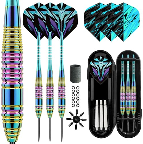 Lavishio Dartpfeile Set 3 Stück Profi Steeldarts 23 Gramm Dart mit Metallspitze Steel Darts Pfeile Set Target Darts Darts Steel Dartpfeil Set 3 Aluminium Schaft Extra 3 Dart-Flüge (Blue)