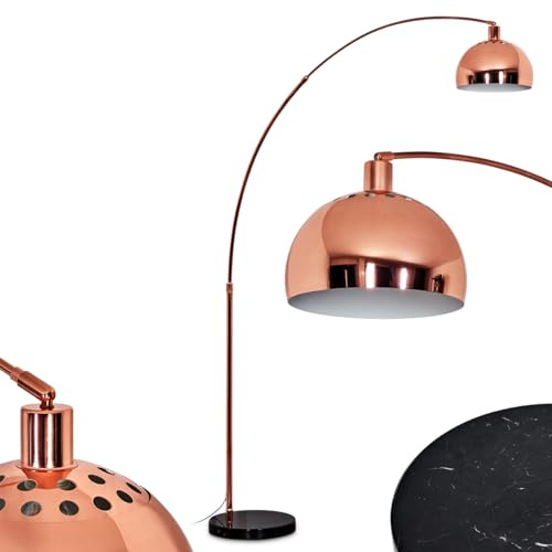 HOFSTEIN Stehleuchte Baloca, Stehlampe aus Metall in Schwarz/Kupfer/Weiß mit Marmorfuß, verstellbare Leuchte im Retro/Vintage-Design, Lichteffekt u. Fußschalter, E27, Wohnzimmer, Schlafzimmer, Büro