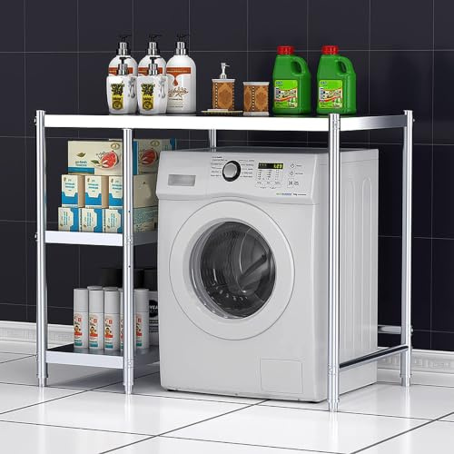 Support Empilable Pour Lave-Linge Et Sèche-Linge Avec Étagère,Colonne Lave Linge Seche Linge En Acier,Meuble De Rangement Double Pour Sèche-Linge,Étagère De Toilette En Acier Inoxydable(L90*90cm/35*35