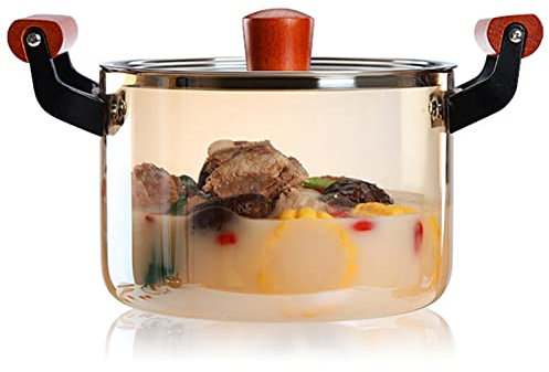 Pentola da cucina in vetro casseruola alta borosilicato coate in vetro cottura a sobbollire pentola con zuppa trasparente con coperchio e manico in legno per pasta di pasta per pasta di latte