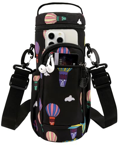 Linkidea Water Bottle Carrier with Strap Compatible with CamelBak Chute Mag 50oz, Sports Waterbottle Sling Bag Holder with Side Pocket, Shoulder Strap with Phone Pocket, Black