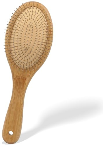 Bamboo Hair Brush, with Metal Bristles - Anti-Static, for Smoothing & Massage & Detangling, for All Hair Type, Men, Women