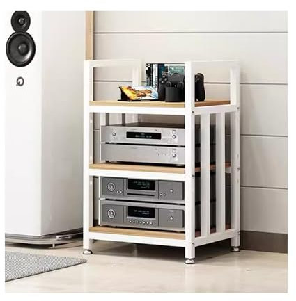 Mobile hifi Supporto multimediale AV Rack stereo con ruote Scaffali audio-video moderni Supporto per giradischi per riunioni, soggiorno, sala di registrazione(Pomelo Wood,50x40x70cm)