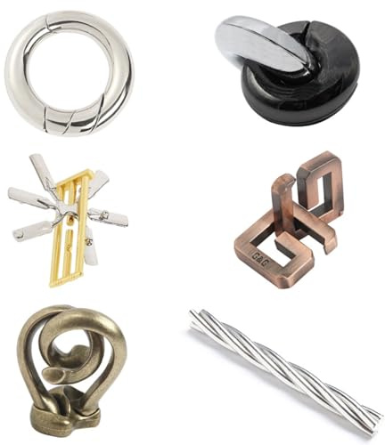 Joyeee 6 Piezas Brain Teaser Rompecabezas de Alambre de Metal, Mind Game IQ Test Unlock Toy, Interlock Challenge Puzzle Game Juguete Educativo Regalo para niños Niñas Adolescentes Adultos, #G