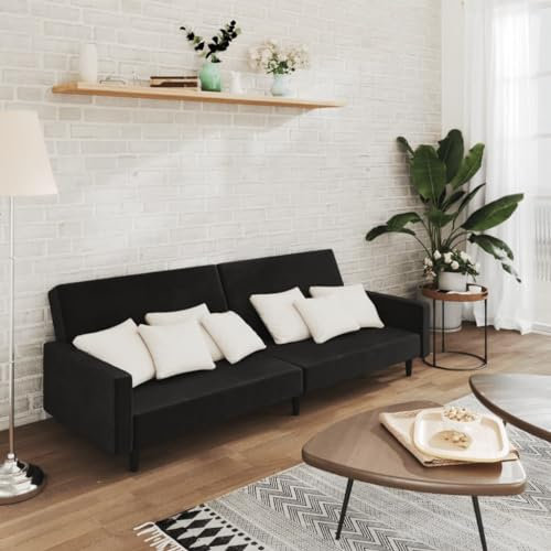 Snsowed Schlafsofa 2-Sitzer Schwarz Samt, Loungesofa, Sofas & Couches, Relaxsofa, Couch für Wohnzimmer - 375740