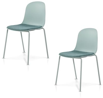 KHG 2er-Set Esszimmerstühle Küchenstuhl stapelbar, 120 kg, bis 120, Petrol | Kunststoff Sitzschale mit Polsterung & Flachgewebe, Metallgestell Ton in Ton, minimalistisches Design, für den Alltag