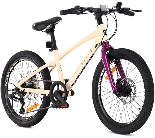 Tatra Bikes Barncykel 20 tum, lätt Cykel for barn från 5 till 8 år med aluminiumram, 6 växlar, skivbromsar, ringklocka, fotstöd, reflexer (Krämig Lila)