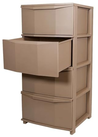 Cecaro Group Cassettiera in Plastica Resistente con 4 Cassetti – Colore Tortora – 80x37x37,5 cm – Made in Italy – Organizzatore Capiente con Piedini