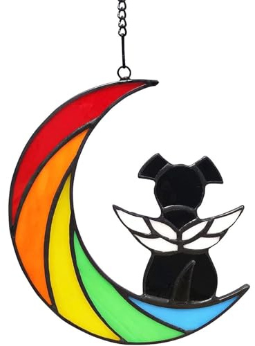 VNIDJGB Dog Memorial Gifts, Acrylic Colorful Moon Angle Pet Bereavement Gifts,Rainbow Window Decor Pet Bereavement Gift,Remembrance Window Hanging for Pets Dog Memorial Sympathy,Loss Pets Plaques