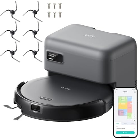 eufy Robot Vacuum C10 with Self Empty Station, 4,000Pa, 2.85-Inch Ultra-Slim Body, Up to 60 Days of Hands Free Cleaning,Carpet Cleaning, Edge Expansion Brush + Replacement Side Brush