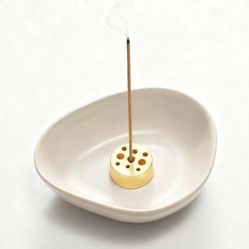 Urban Nest Keramik Räucherstäbchenhalter – Glasiertes Räuchergefäß für Stäbchen und Kegel (Vintage-Weiß, 8.2×7×2.5 cm)