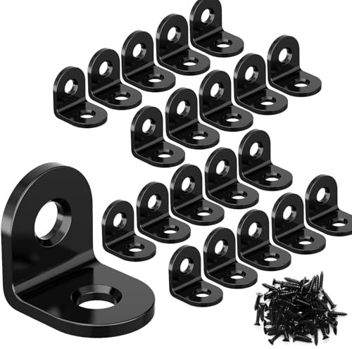 Zynthor 20 x 20mm L Brackets, Stainless Steel Corner Braces, 20Pcs | 90 Degree Right Angle Metal Brackets with Screws for Shelves, Wood Furniture, Cabinets, Chairs and Drawers