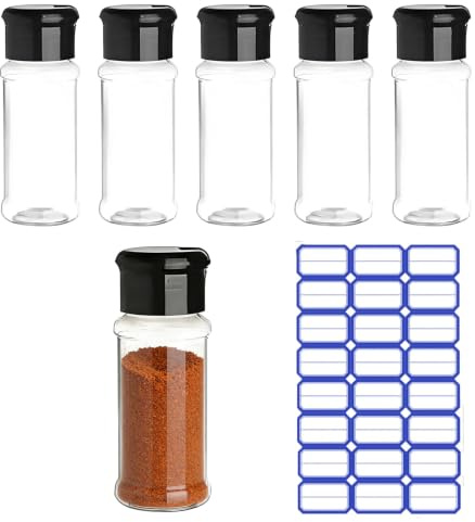 RUISHENG Transparent Gewürzbehälter 6 Stück Gewürzdosen 100ml Gewürzstreuer | Kunststoff Gewürzdose Gewürzstreuer Wiederverwendbare Gewürzgläser Gewurzglaserset für Küche, Schublade, Gewürzregal, Camping