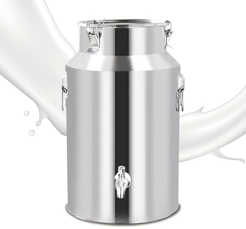 ApuaVireo&Co Milk Churn Pot with Faucet 201 Stainless Steel Milk Transport Cans Heavy Duty Milk Transport Bucket with Sealed Lid Airtight Storage Milk Cans 22L/24L/28L/35L/42L/48L(35L)