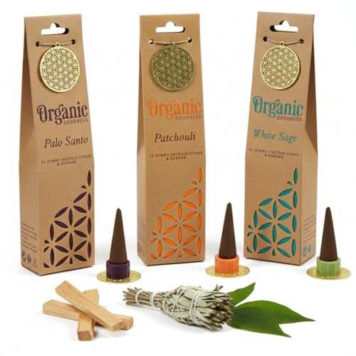 Räucherkegel 3er Set - Salbei Palo Santo & Patchouli 36 Stück | 36 Räucherkegel mit Halter und 40 bis 50 Minuten Brenndauer - für Meditation, Yoga, Rituale und Wellness