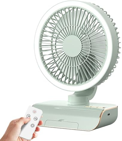 Ventilador de mesa oscilante, ABS 18 x 10,5 x 25 cm, ventilador recargable por USB con 5 velocidades, control remoto, color de luz aleatorio, uso manual y de escritorio, enfriador de aire personal