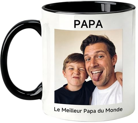 HOBULL Cadeau Papa Tasse Fete des Peres Personnalisable Photo Texte, Meilleur Papa Tasse a Cafe Mug Personnalisée Idee Cadeau Fete des Peres Original