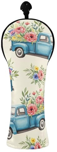 Copri mazze da golf vintage blu con fiori e fiori crema per driver ibridi in legno, uomini e donne, pelle PU con etichette numerate