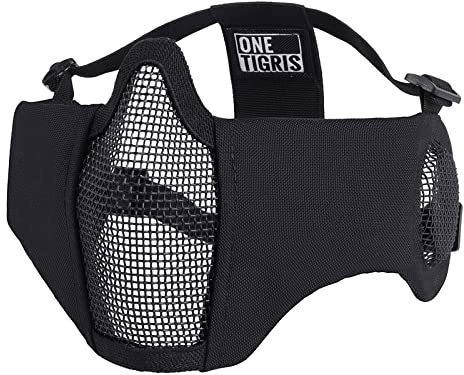 OneTigris 6 Foldable Half Face Mesh Mask with Ear Protection, Tactical Lower Face Protective Mask (Black)