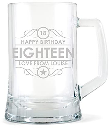 The Gift Experience Personalised 18th Birthday Glass Tankard, Drinking Gifts, Glass Pint, Personalise Gifts