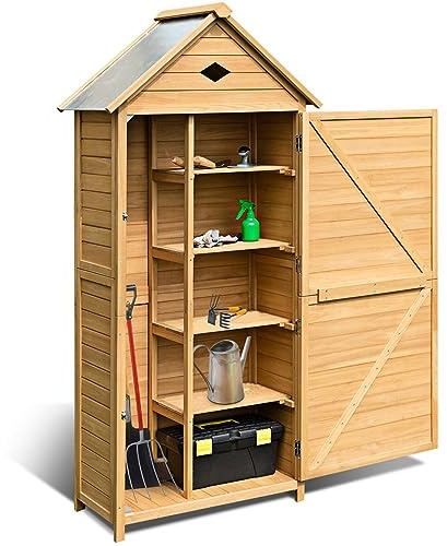 DREAMADE Gerätehaus Holz, Gartenschrank für den außenbereich，Geräteschuppen wetterfest，Holzschuppen Holzhaus Geräteschrank Werkzeugschuppen, 176 x 70 x 36 cm