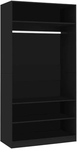 vidaXL Garde-Robe, Armoire de Rangement, Étagère à Vêtements, Meuble de Chambre à Coucher, Organisateur de Maison Intérieur, Noir Bois d’Ingénierie