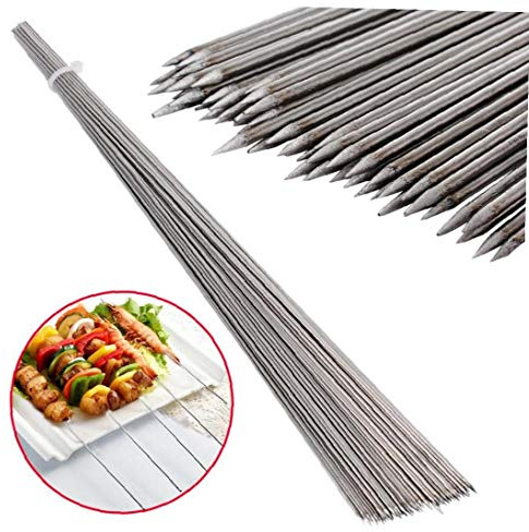CULER 50Pcs en Acier Inoxydable Brochettes de Barbecue Kebab Sticks Ronde Needle Rôti de Viande pour la Cuisine en Plein air de Pique-Nique Used