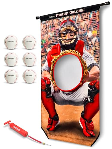 GoSports Strikeout Challenge Baseball Toss Doorway Game - Includes Universal Door Frame Tension Rod and Inflatable Baseballs with Ball Pump