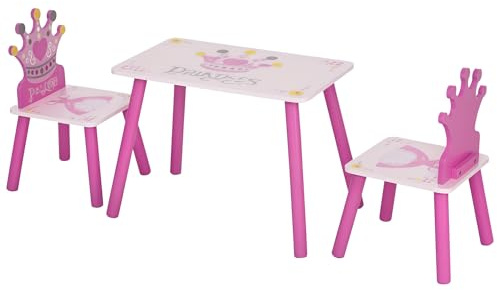 HOMCOM 3 PCS Kids Table and Chair Set, Princess Theme Toddler Table and 2 Chairs for Arts, Crafts, Drawing, Reading, Activity Furniture for Nursery, Playroom, Pretty Gift for Ages 2-4 Years, Pink
