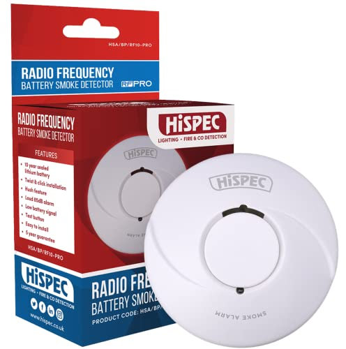 HiSPEC Smoke Detector Alarm 10 Year Sealed Battery Powered Interlinked Radio Frequency: 5 Year Guarantee: 2022 Scottish Government Regulation Compliant