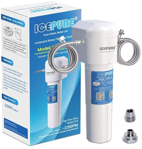 ICEPURE Sistema di trattamento dell'acqua sottolavello - connessione diretta, rimuove il 99,99% di cloro, 𝟮𝟮𝟬𝟬𝟬 𝙜𝙖𝙡𝙡𝙤𝙣𝙞, migliora il gusto e l'odore (Adattatori per tubi gratis)