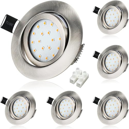 Wondlumi 6er Einbaustrahler LED 5W Flach 30mm LED Spots 230V Schwenkbar Spots Deckenleuchte Edelstahl Rund Deckenspots Warmweiß für Wohnzimmer, Küche, Büro