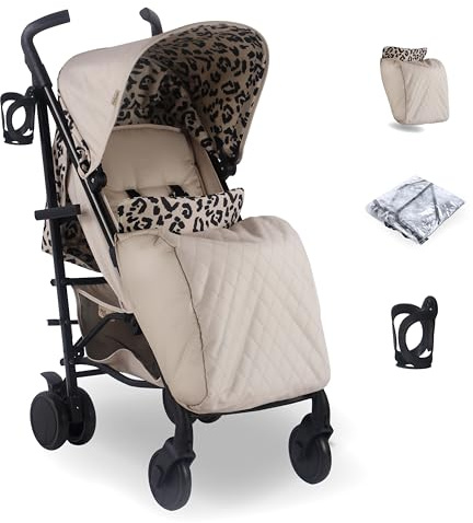 My Babiie MB51 Dani Dyer Leopard Lightweight Stroller, Sturdy & Protective, Lightweight Frame, Comfort, Manoeuvrability, Suitable from Birth to Maximum 22kg, with Cup Holder, Rain Cover and Footmuff