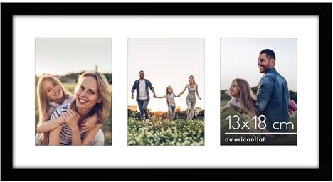 Americanflat 25x51 cm Bilderrahmen Collage Schwarz - Zeigen Sie drei 13x18 cm Fotos an Ihrer Wand an - Bilderrahmen 3 Bilder für Bilder der Familie - Verbundholz mit Plexi-Scheibe