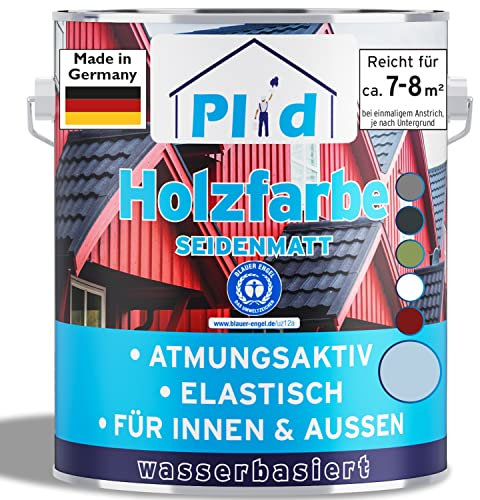 Plid® Holzfarbe Holzlack Taubenblau Innen & Außen - Wetterschutzfarbe Taubenblau Holzfarbe Außen - Dauerhafte Holzschutzfarbe - Farbe für Holz - Lackfarbe Wetterfest - Made in Germany 0,75l