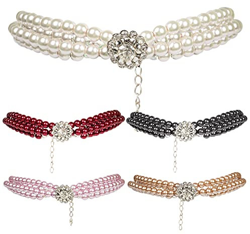 P.S. Schuhmacher Perlenkette 2-reihig | mit toller Strassblume | Doppelkette glanz | edle Trachtenkette | Kropfkette mit Strass | Okoberfest Tracht (braun)