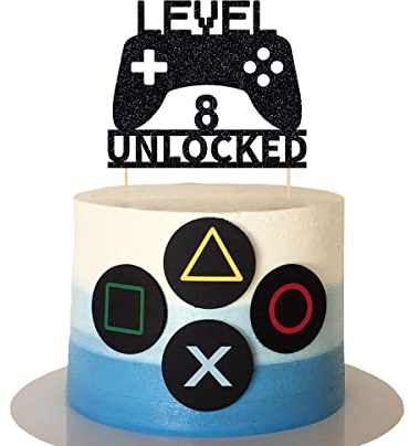 Level 8 olåst videospel tårtdekoration, spelkontroll för dekoration på 8:e födelsedagen