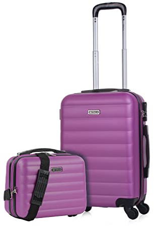 ITACA - Maleta de Cabina 55x40x20 - Maletas De Viaje Cabina Rígidas Trolley con 4 Ruedas Dobles para Avion Ligera Equipaje De Mano Candado de Combinación. Compatible Ryanair, Morado
