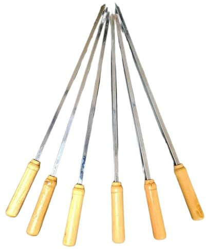 SDMAX 2X Kebab Skewers, Barbecue Skewers 52cm Long with Wooden Handle Reusable BBQ Skewers Kabab Sticks, Durable & Sturdy, Versatile Usage (Pack of 2)