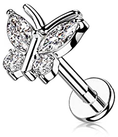 beyoutifulthings 1 Knorpel Ohr-Stecker Schmetterling Silber Gold Roségold 4 Zirkonia Clear Piercing-s Chirurgenstahl Schraub-Verschluss Stab 6/8-mm lang