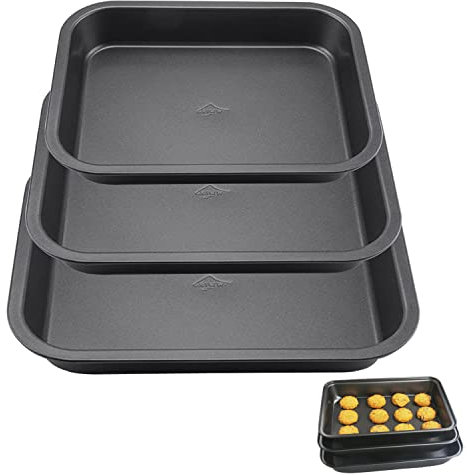 AZKEEGREY 3 Stück Backblech Set Rechteckig Tiefes, Groß Backbleche 20x30/22x32/24x34cm, Backofenblech Antihaft Spülmaschinenfest für Backofen Gebäck