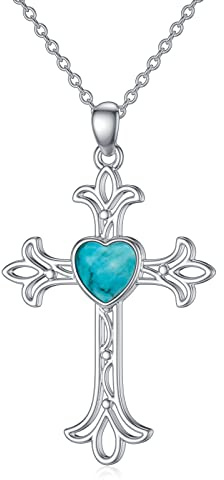 BETHZA Türkis Kreuz Halskette 925 Sterling Silber Edelstein Filigrane Kreuz Anhänger Religiöse Schmuck Geschenke für Frauen
