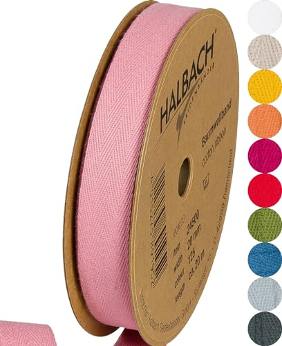 Halbach Baumwollband, 20 mm x 20 m, rosa | Webband aus 100 % Baumwolle, Meterware zum Basteln, Dekorieren und Nähen