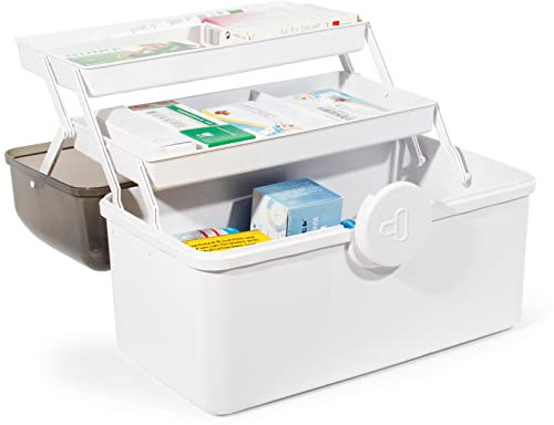 Theo&Cleo Medikamenten Aufbewahrung, Medizinbox, Hausapotheke Box, Apothekenbox, Medizinkoffer Groß (Weiß)